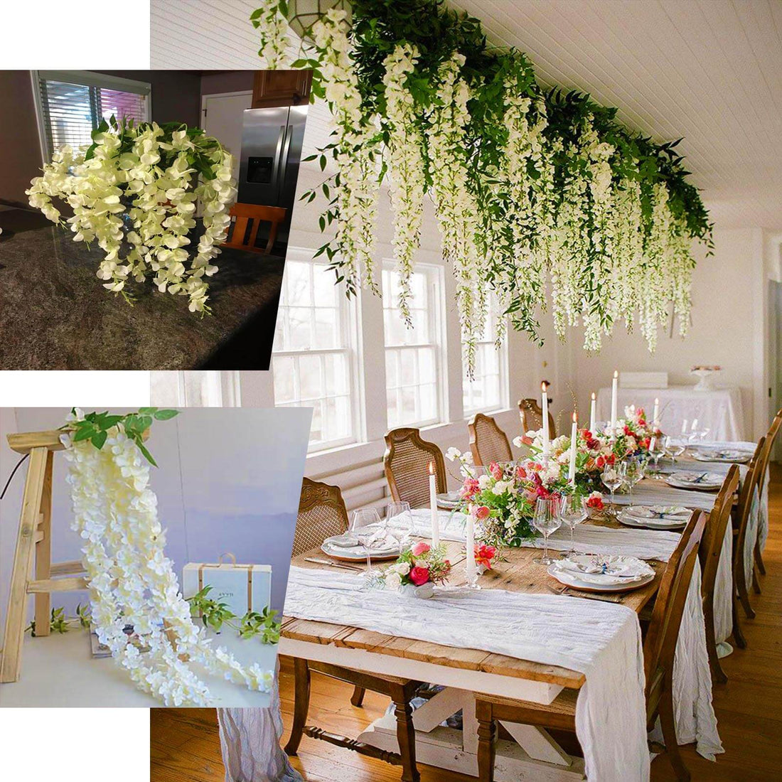 Artificial silk hanging wisteria flower garland dusty blue decor