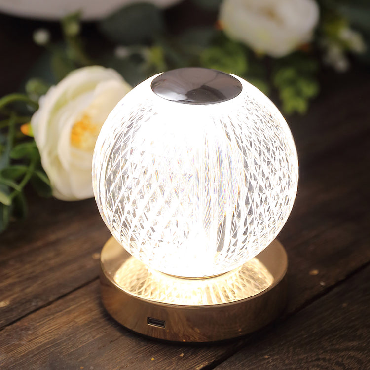 5inch Diamond Cut Crystal Ball Dimmable LED Table Lamp With Touch Control, Cordless Rechargeable