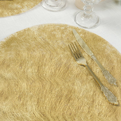 50 Pack Non-Woven Mesh Fiber Round Placemats, 13" Metallic Gold Disposable Table Mats for Dining & Events