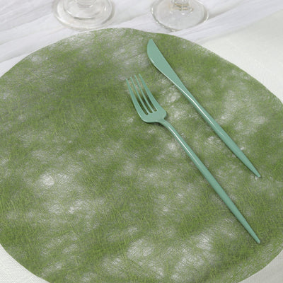 50 Pack Non-Woven Mesh Fiber Round Placemats, 13" Olive Green Disposable Table Mats for Dining & Events