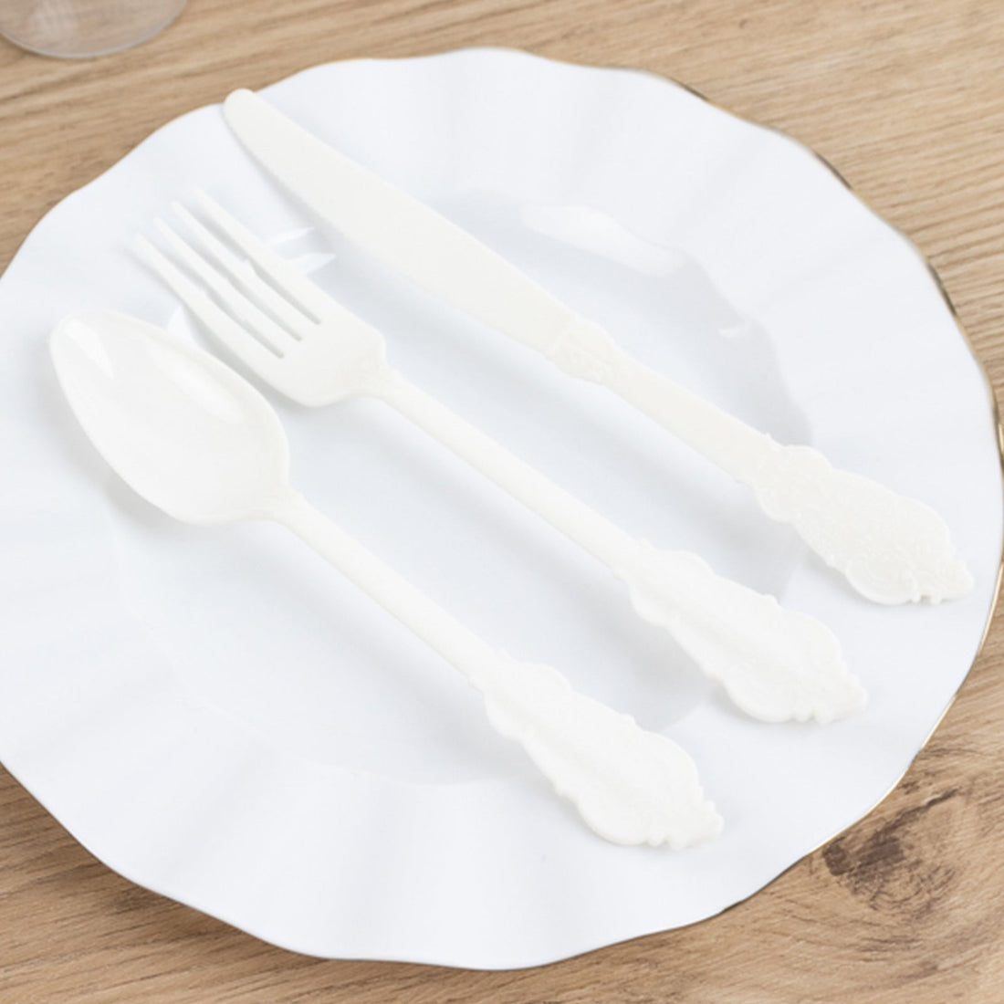 Plastic Silverware Set 72 Pcs Ivory in Baroque Style | eFavormart