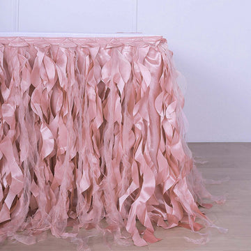 Transform Your Event with Dusty Rose Curly Willow Taffeta Table Skirt