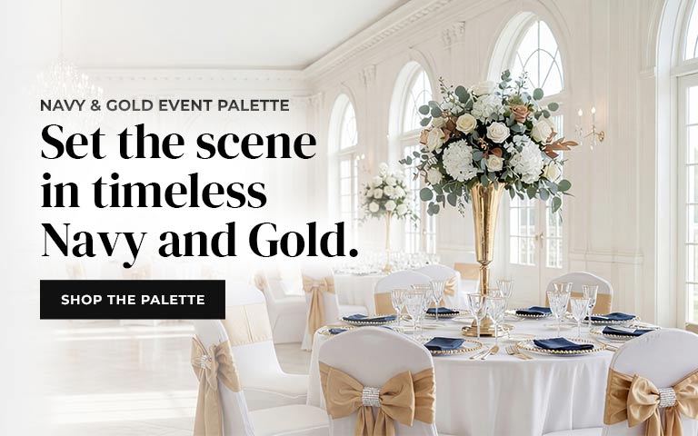 Elevate your event with the classic elegance of navy and gold. Discover curated décor and essenti...