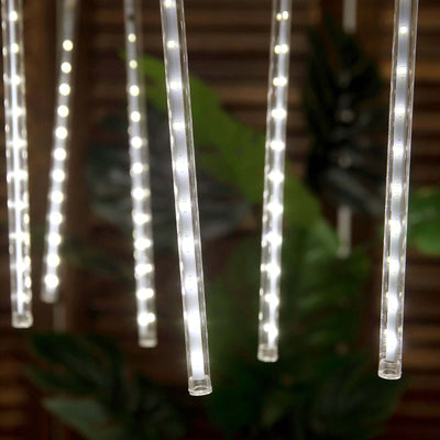 8 Tubes LED String Lights 12" Hanging Icicle Design Clear - Waterproof Meteor Shower Effect