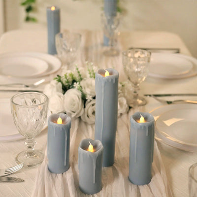 Set of 6 LED Drip Wax Pillar Candles Dusty Blue - Flameless Flicker Battery Operated Luminaria Lighting