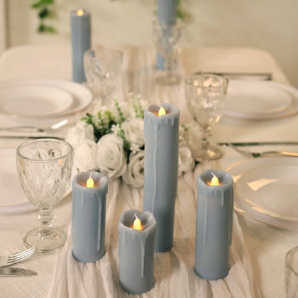 Set of 6 LED Drip Wax Pillar Candles Dusty Blue - Flameless Flicker Battery Operated Luminaria Lighting