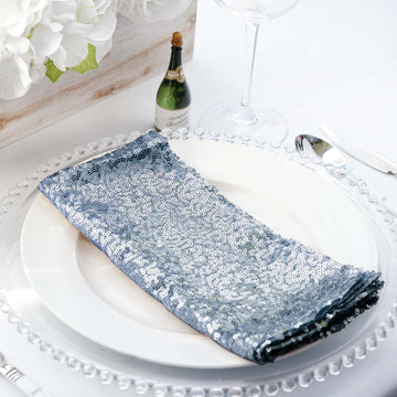 Dusty Blue Premium Sequin Cloth Dinner Napkin Reusable Linen 20"x20"