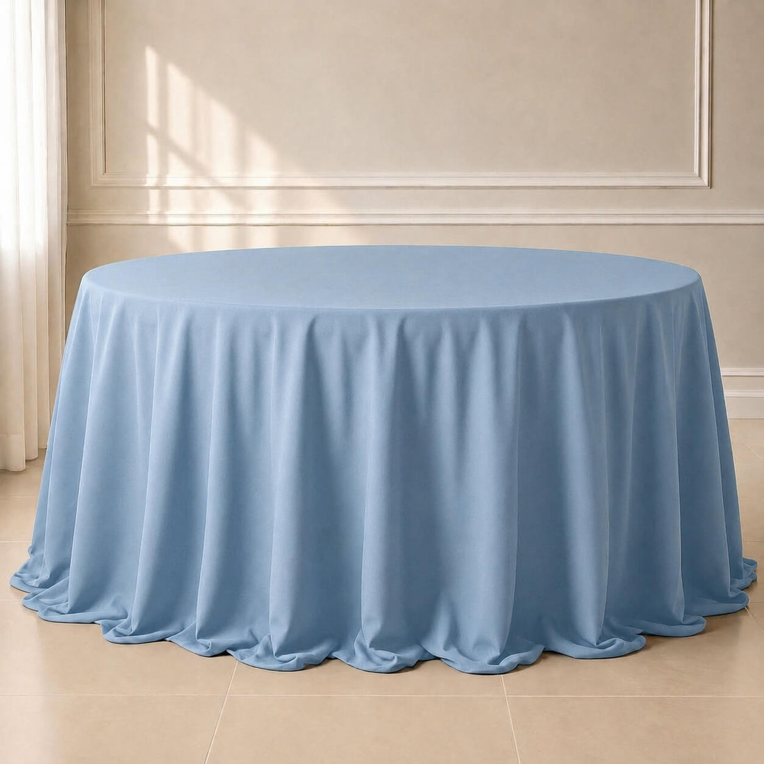 dusty blue seamless polyester round tablecloth