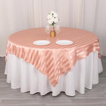Dusty Rose Satin Stripe Square Table Overlay, Smooth Elegant Table Topper 72"x72"