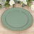 Green decorative plate with gold bead trim on a wooden surface.