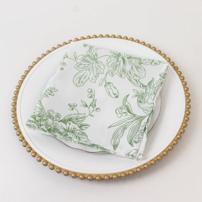 5-Pack French Toile Cloth Napkins – 17"x17" Dusty Sage Green and White Reusable Polyester Table Napkins in Floral Design for Events & Dining
