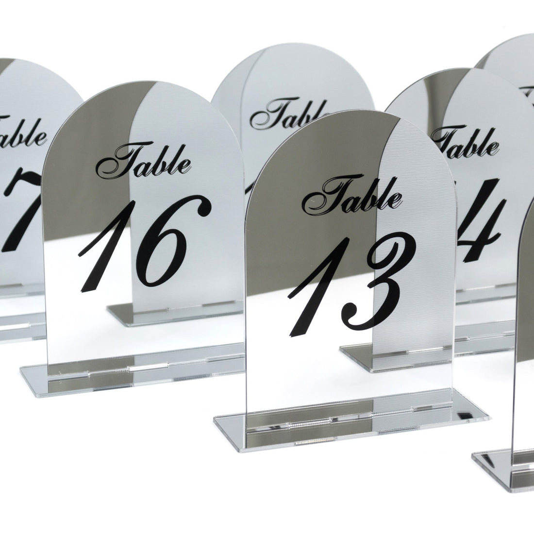 Silver Mirror Arch Table Numbers for Weddings | eFavormart
