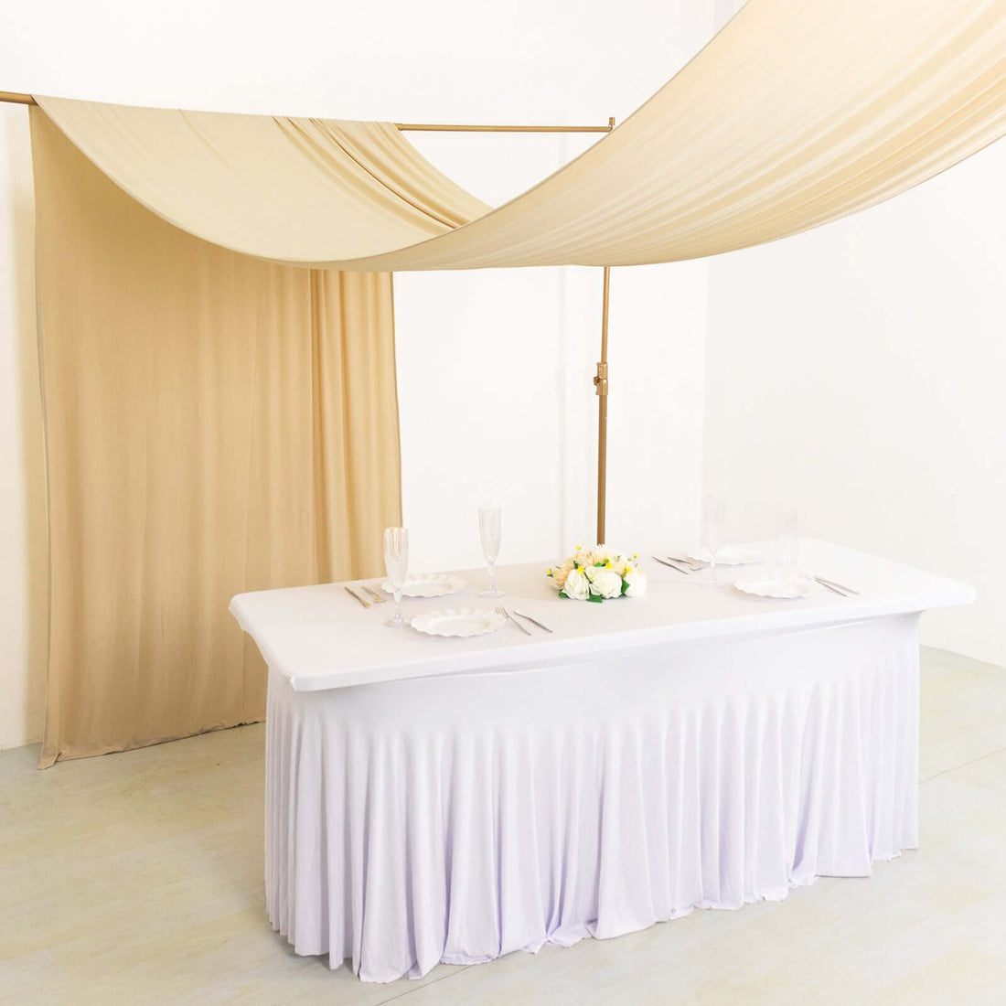 Gold drape over a reception table