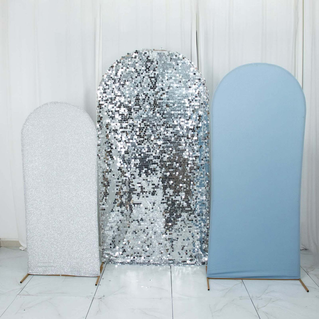 Dusty Blue & Silver Backdrop Stand Covers | eFavormart