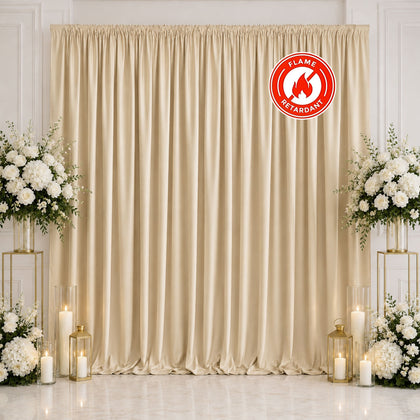 Scuba Polyester Backdrop Curtain Champagne 10ftx10ft Durable Flame Resistant Wrinkle-Free Event Drape Panel With Rod Pocket