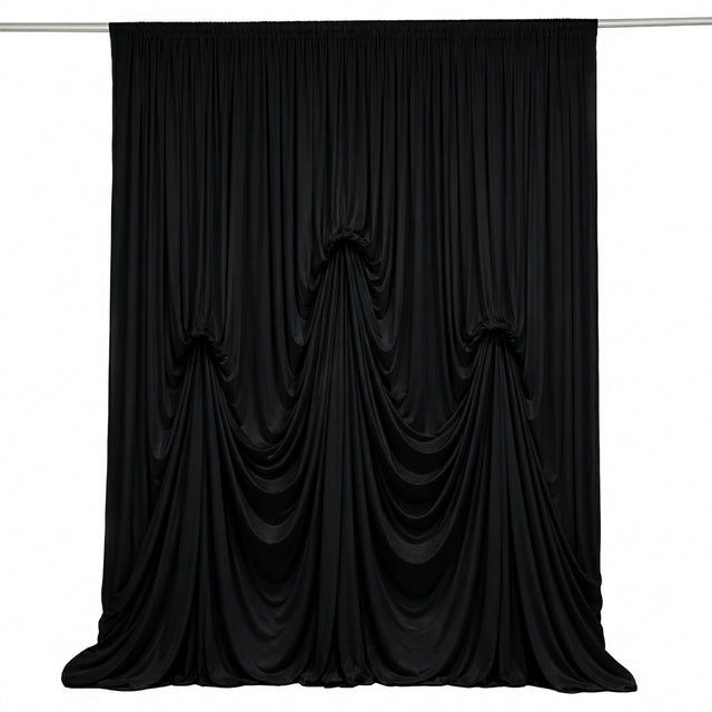 Spandex Pre-Sewn Dramatic Drape Backdrop Curtain – 13ft × 20ft Black 4-Way Stretch Wrinkle-Free 180GSM Event Panel with 3 Adjustable Ribbon Ties
