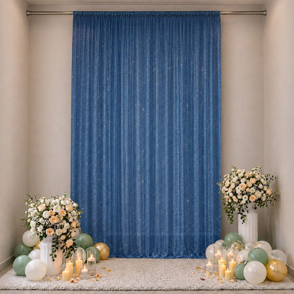 Sheer Wedding Arch Drape 10ft × 14ft Navy Blue – Backdrop Curtain Panel with Rod Pocket, Ceiling Drapery Fabric