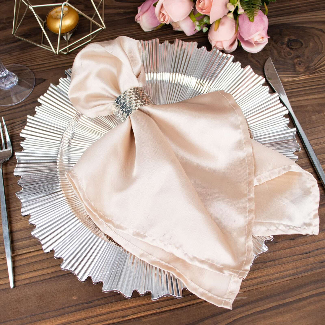 Metallic Silver Sunray Scalloped Rim Charger Plates | eFavormart