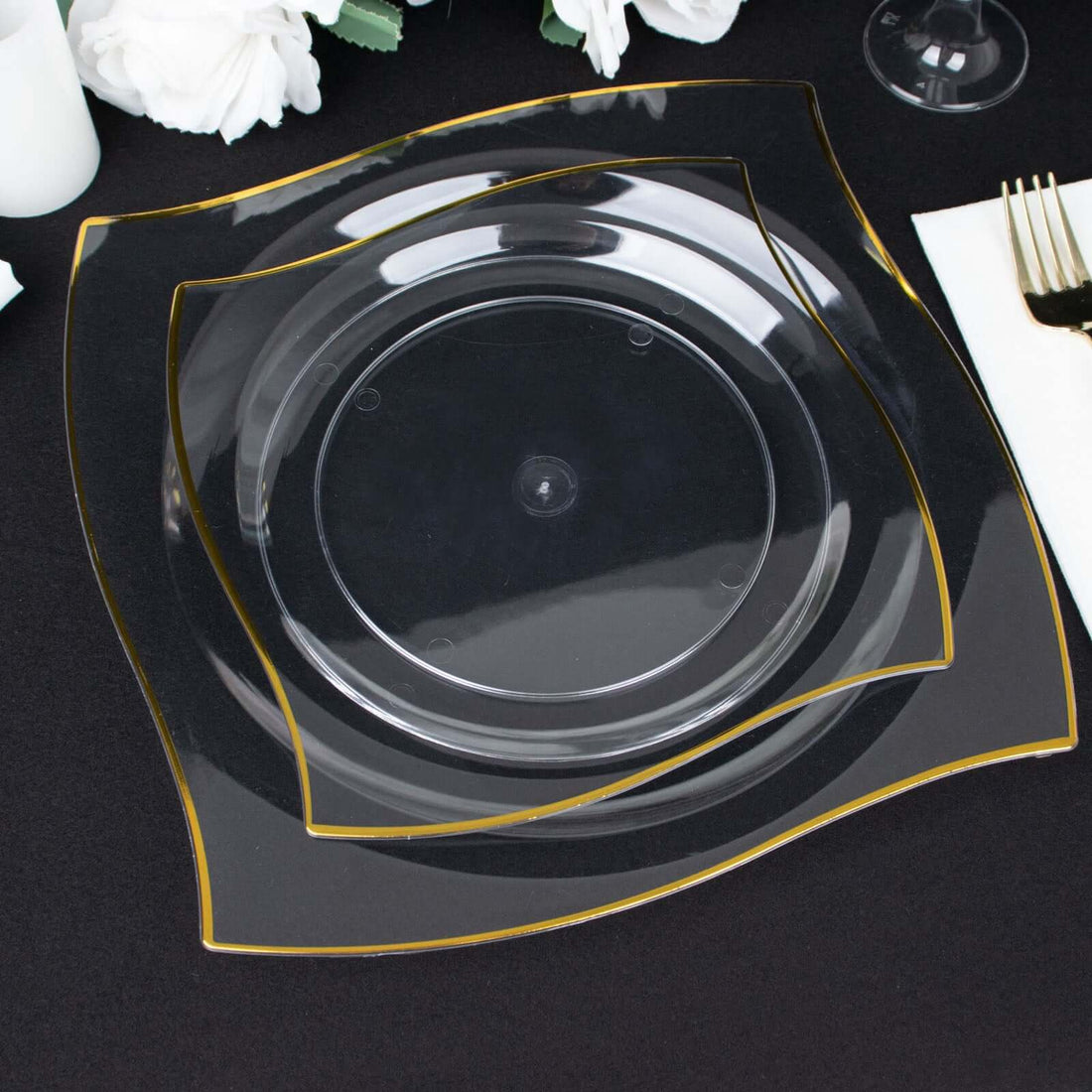Plastic Square Wavy Rim Dinner Plates 10