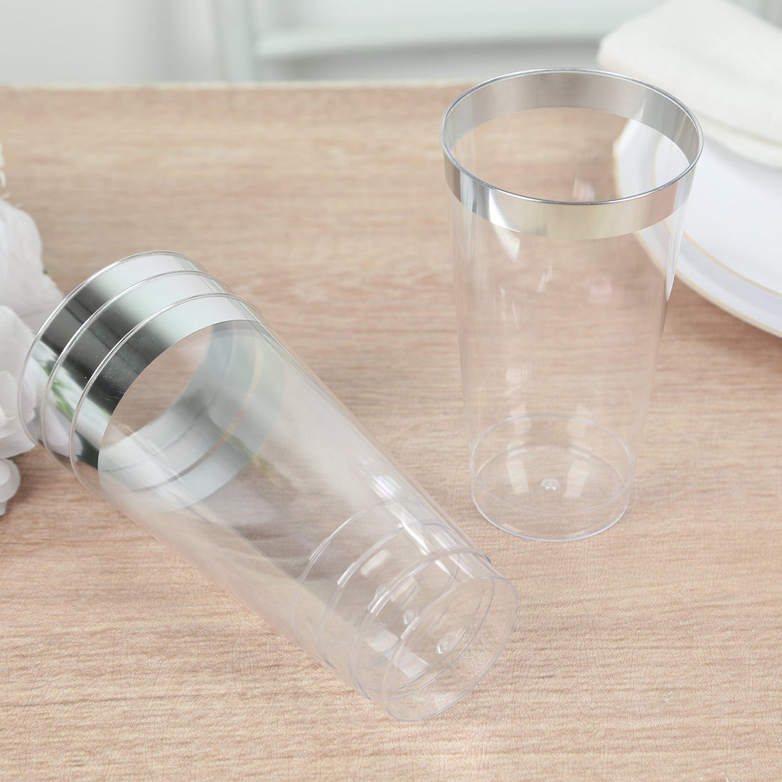 Plastic Party Cups 17oz Clear with Silver Rim | eFavormart