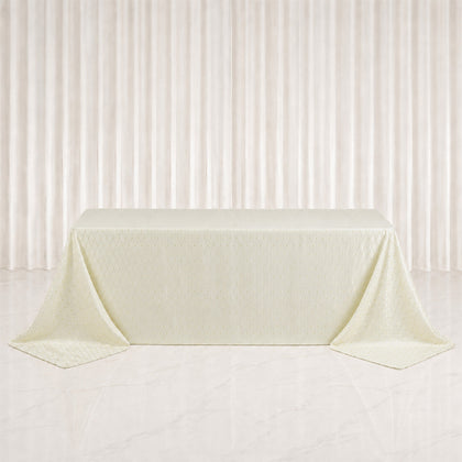 90"x132" Jacquard Tablecloth Rectangular, Ivory - Diamond Trellis with Gold Accent Dots