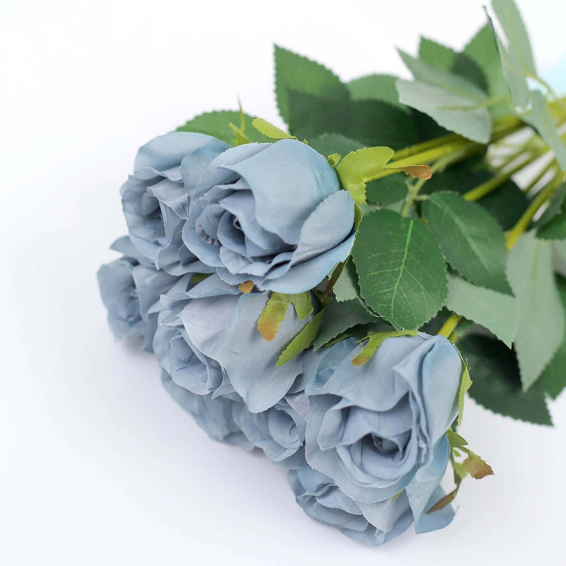 Dusty Blue Long Stem Silk Roses 24pcs | eFavormart