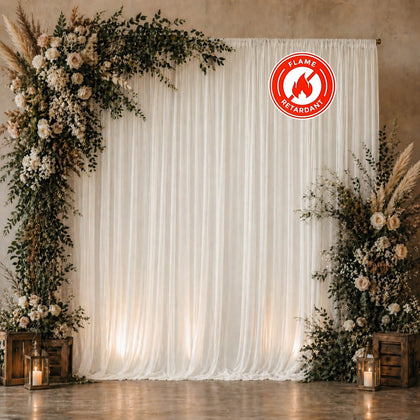 Chiffon Backdrop Curtain Panel 10ft x 10ft – Ivory Durable Flame Resistant Sheer Draping Fabric with Rod Pocket