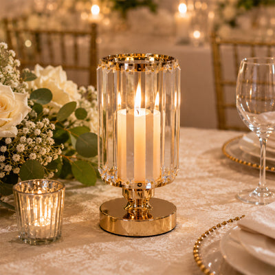 Elegant gold candle holder centerpiece with floral wedding table decor