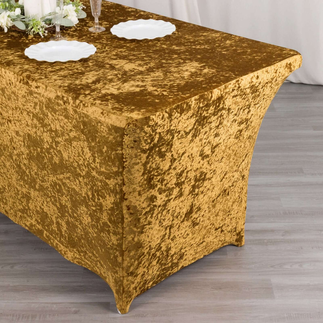 Crushed Velvet Fitted Table Cover 6ft Gold | eFavormart