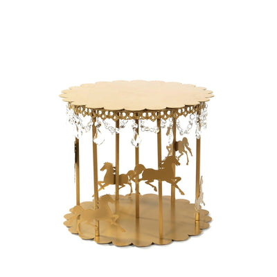 Gold carousel table with horse silhouettes and crystal accents. #whtbkgd