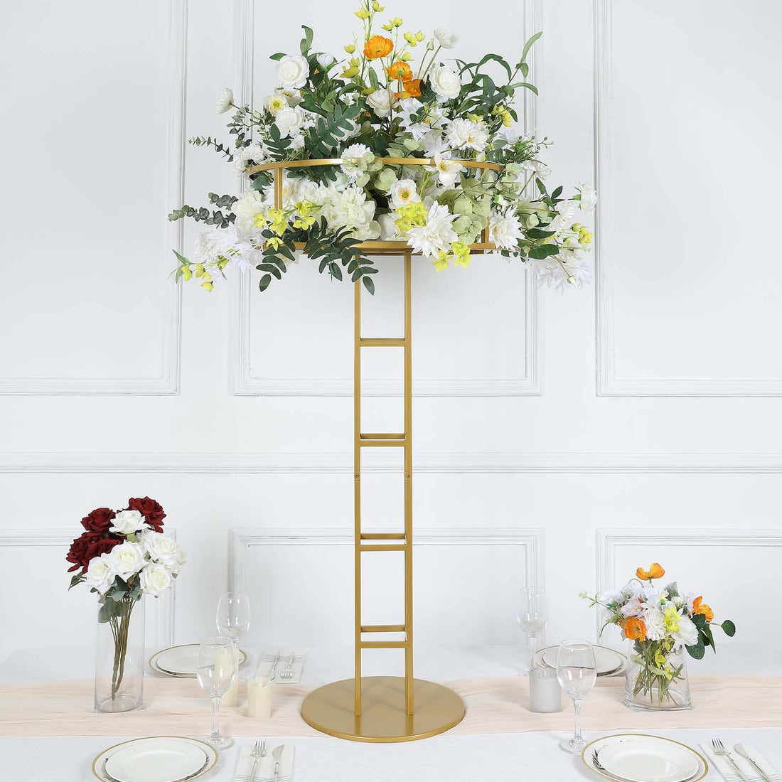 Metal Halo Top Floral Riser Pedestal Gold 46