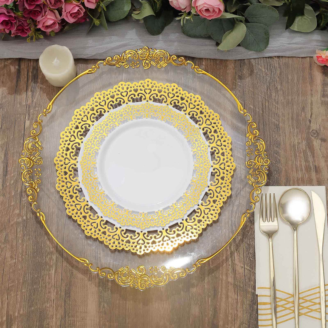 Plastic Round Lace Rim Dinner Plates 10