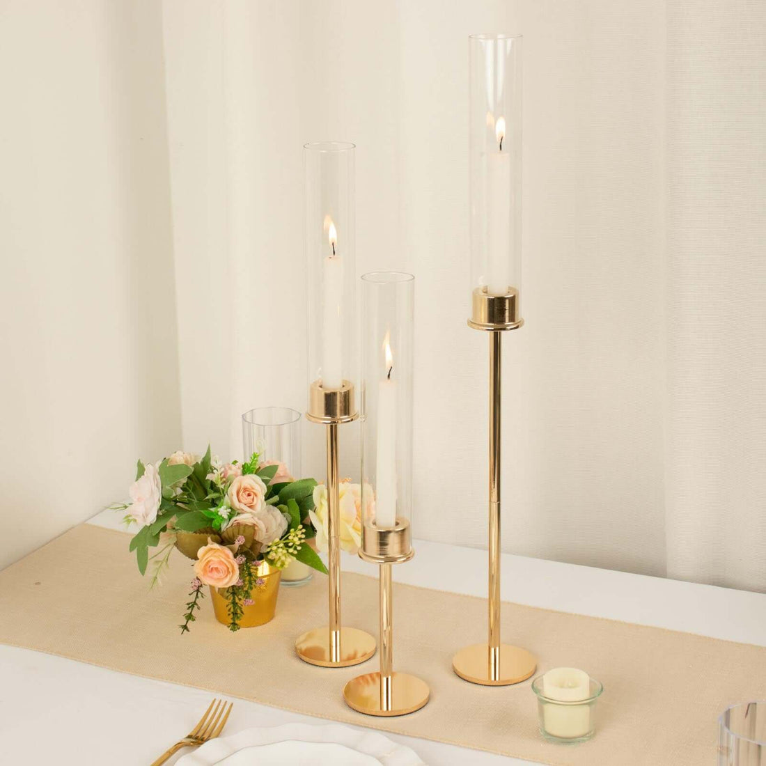 Tall Gold Taper Candle Holders Set of 3 | eFavormart