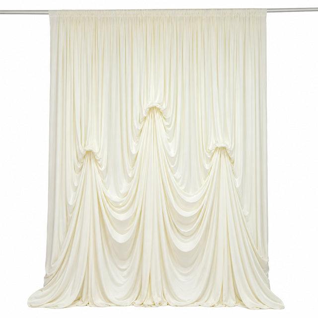 Spandex Pre-Sewn Dramatic Drape Backdrop Curtain – 13ft × 20ft Ivory 4-Way Stretch Wrinkle-Free 180GSM Event Panel with 3 Adjustable Ribbon Ties