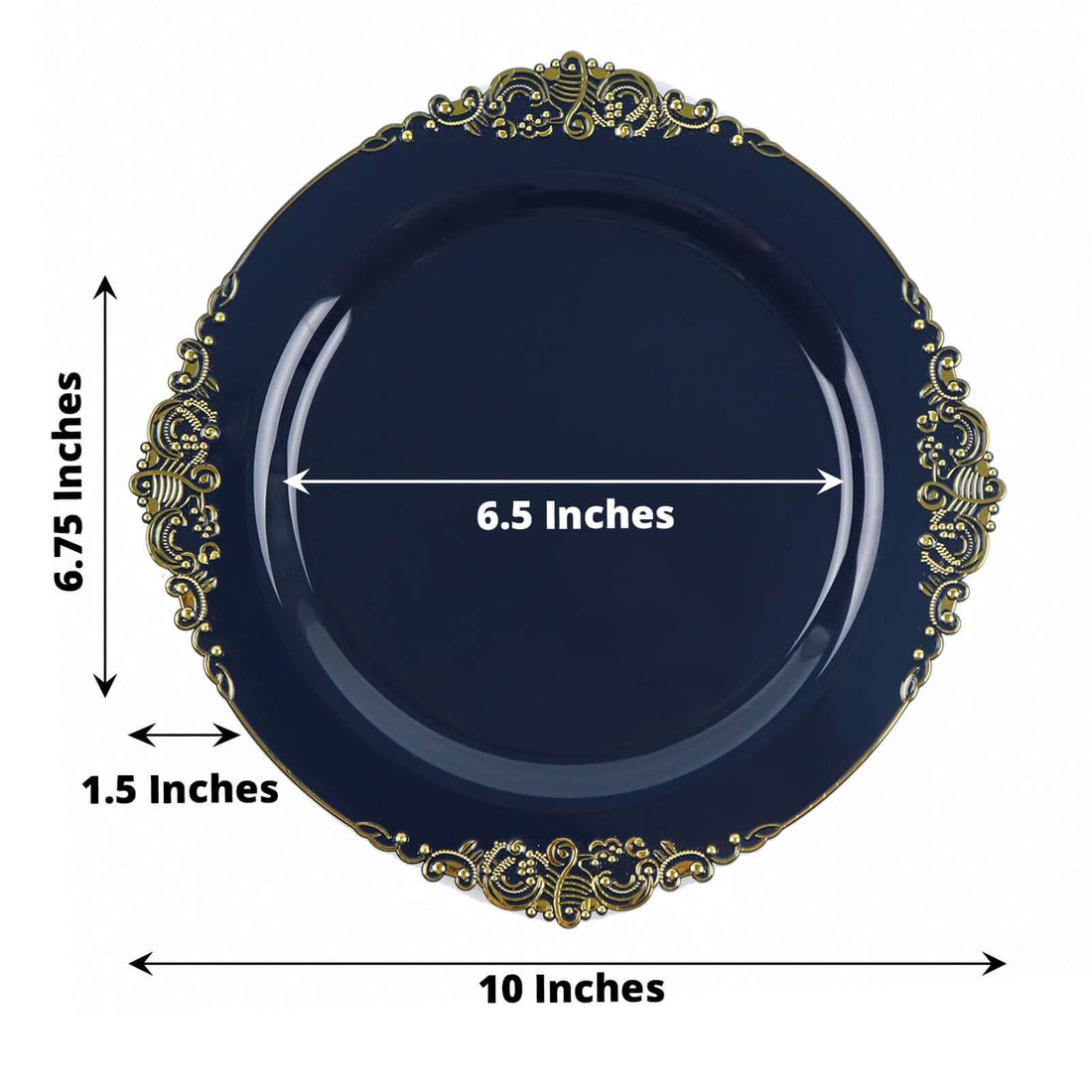 10pk 10in Round Dinner Plates Plastic Navy/Gold | eFavormart