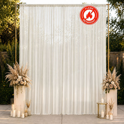 Chiffon Backdrop Curtain Panel 10ft x 12ft – Ivory Durable Flame Resistant Sheer Draping Fabric with Rod Pocket