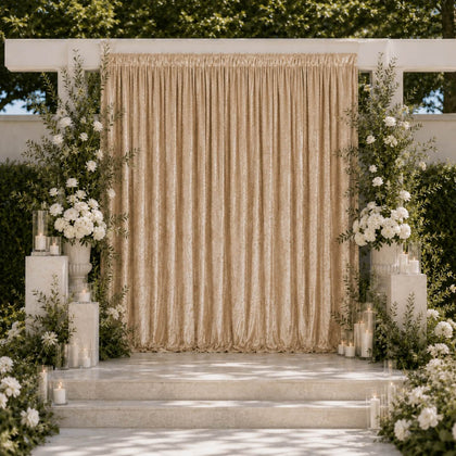 Beige Premium Crushed Velvet Backdrop Curtain 10ft x 10ft – Photo Booth Backdrop & Event Drape Panel with Rod Pocket, 70% Blackout