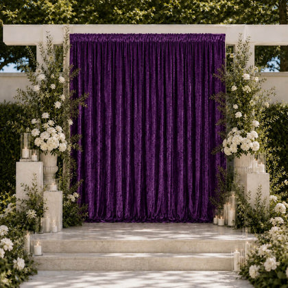 Purple Premium Crushed Velvet Backdrop Curtain 10ft x 10ft – Photo Booth Backdrop & Event Drape Panel with Rod Pocket, 70% Blackout