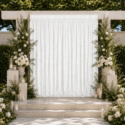 White Premium Crushed Velvet Backdrop Curtain 10ft x 10ft – Photo Booth Backdrop & Event Drape Panel with Rod Pocket, 70% Blackout