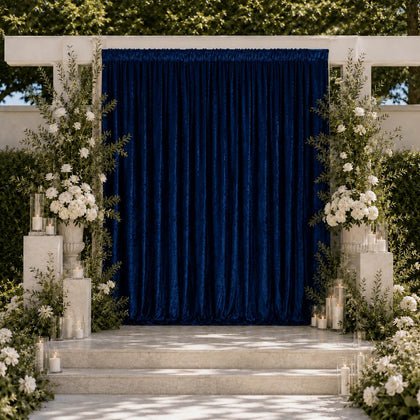 Navy Blue Premium Crushed Velvet Backdrop Curtain 10ft x 10ft – Photo Booth Backdrop & Event Drape Panel with Rod Pocket, 70% Blackout