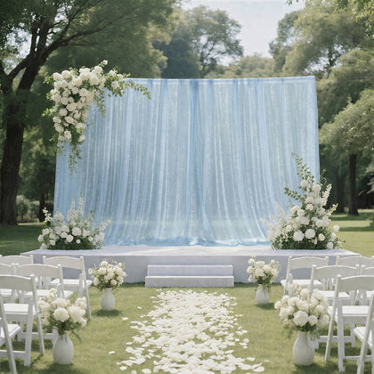 Sheer Wedding Arch Drape 10ft × 10ft Dusty Blue – Backdrop Curtain Panel with Rod Pocket