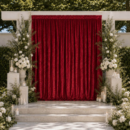 Red Premium Crushed Velvet Backdrop Curtain 10ft x 10ft – Photo Booth Backdrop & Event Drape Panel with Rod Pocket, 70% Blackout