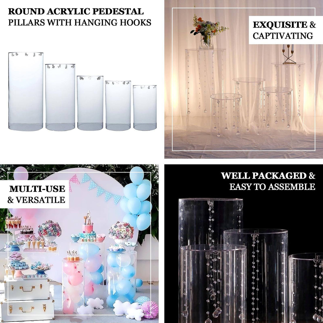 Set of 5 Clear Acrylic Cylinder Plinths | eFavormart