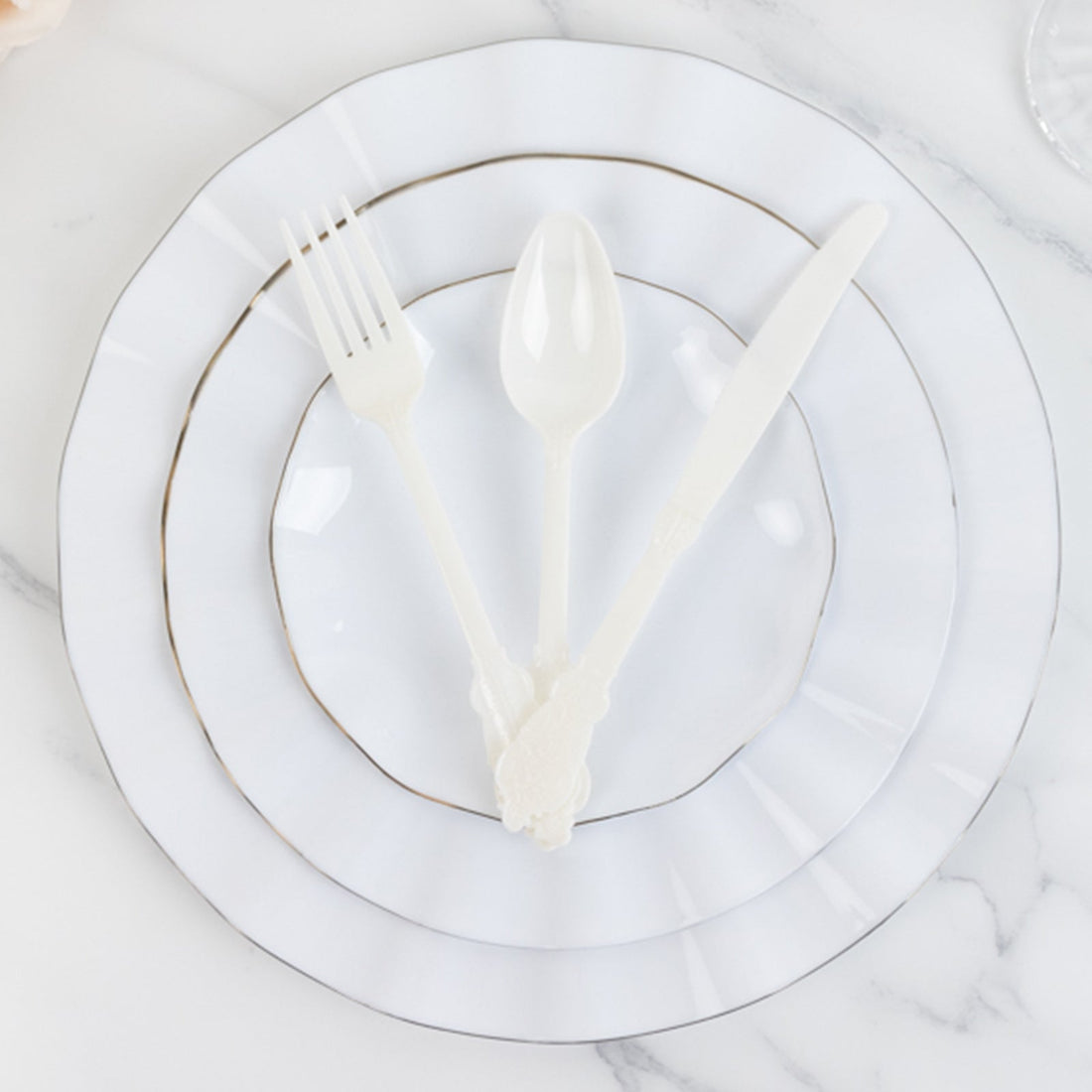 Plastic Silverware Set 72 Pcs Ivory in Baroque Style | eFavormart