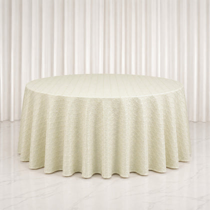 120" Round Ivory Jacquard Tablecloth - Diamond Trellis with Gold Accent Dots
