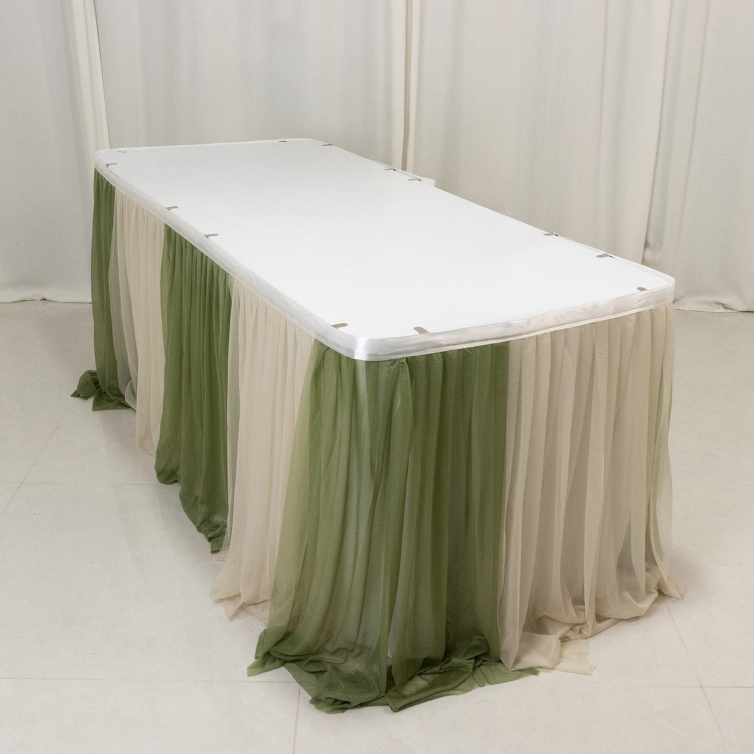 Sheer Chiffon Table Skirt 14ft Sage Beige | eFavormart