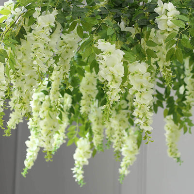 Artificial white wisteria flowers hanging decor
