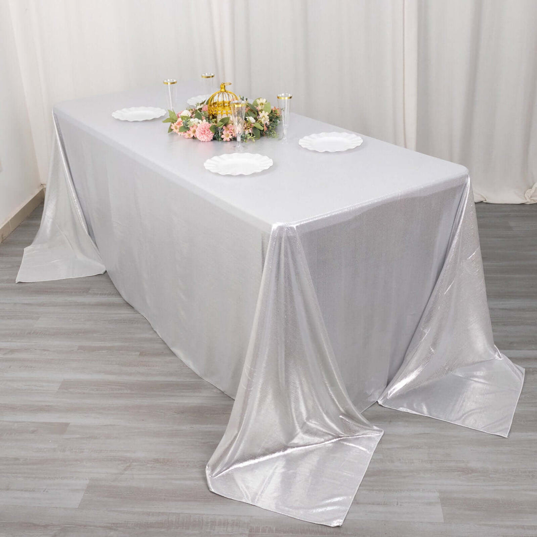 Silver Ribbon Tablecloth Sequin Dots Tablecloth 90