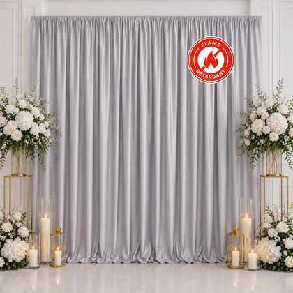 Scuba Polyester Backdrop Curtain Silver 10ftx10ft Durable Flame Resistant Wrinkle-Free Event Drape Panel With Rod Pocket