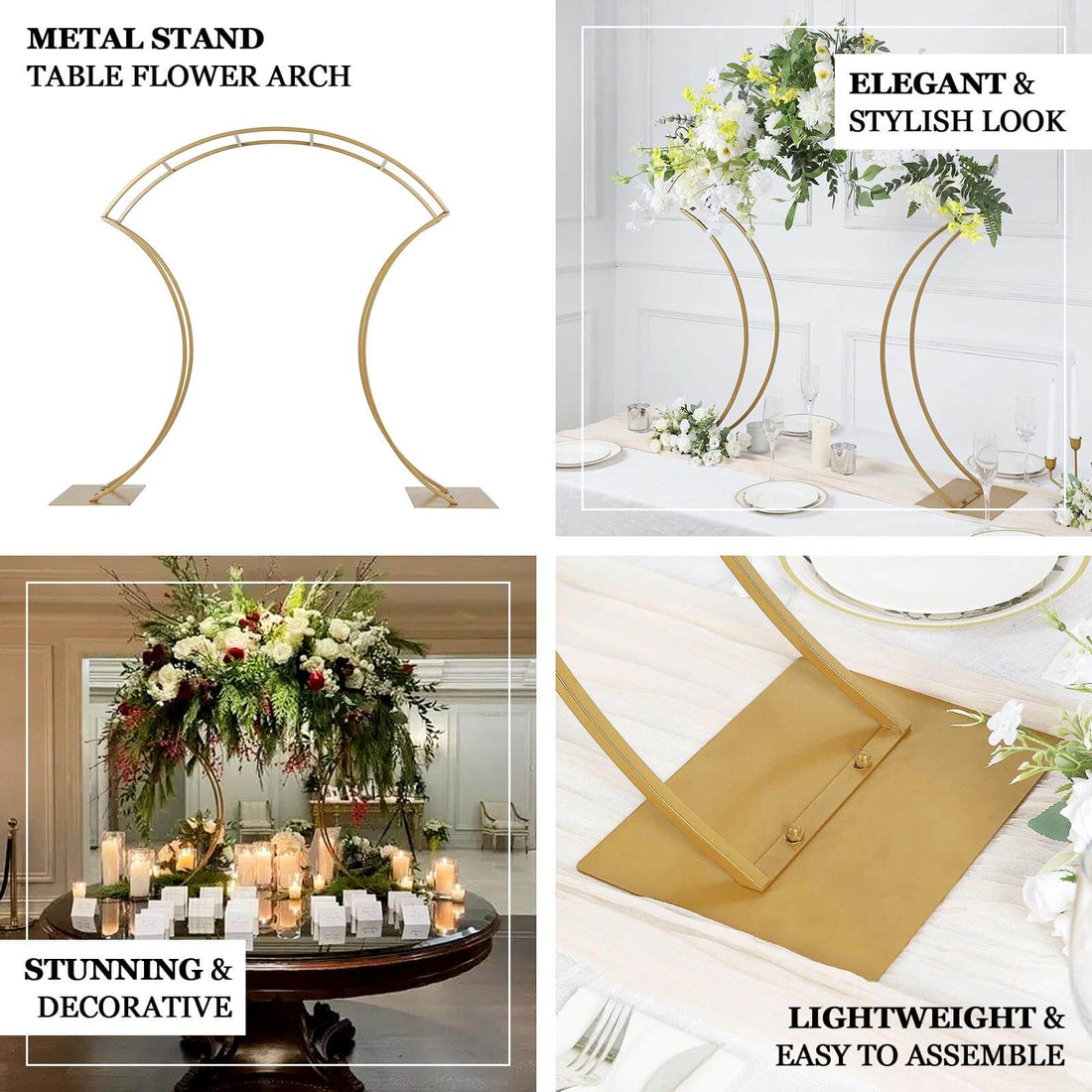 Curvy Metal Floral Arch Table Stand Gold 38